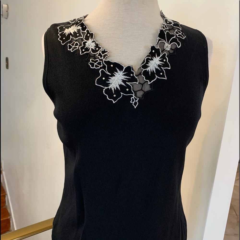Lace woman’s tank top black peek a boo back